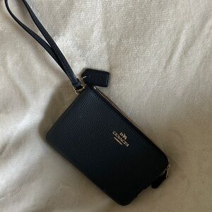 Coach Black Leather Wristlet with Gold Details